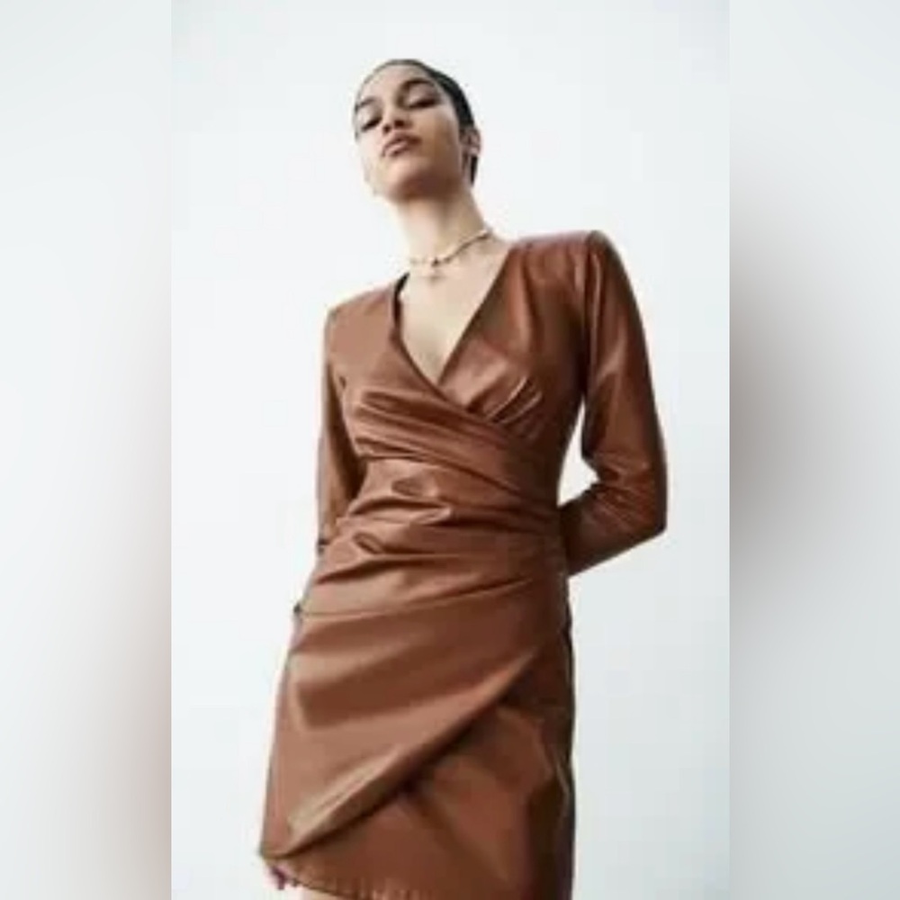 Zara Faux Leather Chocolate Long Sleeve Dress